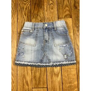 Y2K Girls‎ Bongo Denim Skirt Sequins Distressed Frayed Hem Blue Size 4